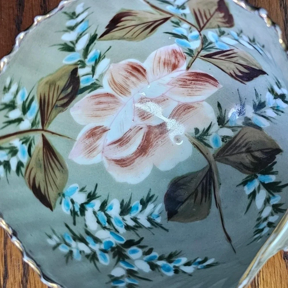 Antique Depon 3817 Porcelain Footed Cup Hand Painted Floral Shell Scalloped Gold